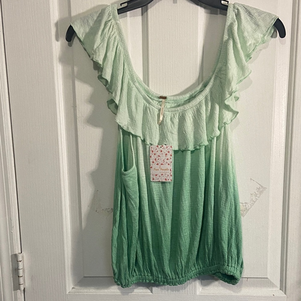 Free People Mint Ombre Ruffle Scoop Tank